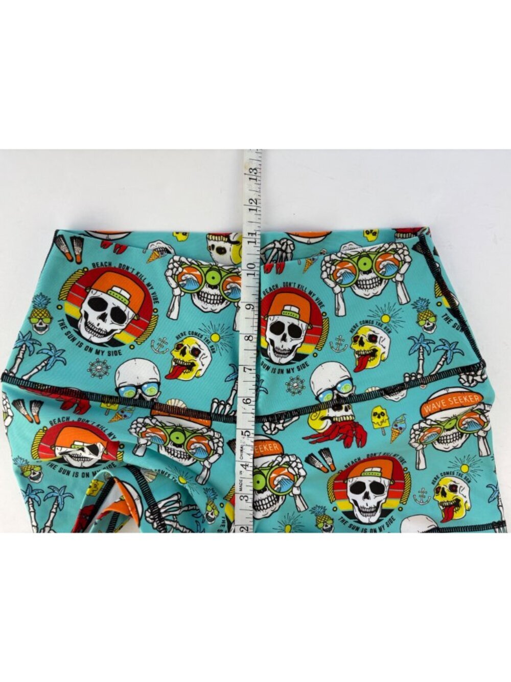 Peachy Athletic NWOT Medium Extra Peachy Booty Bike Shorts Turquoise Surf Skull - Picture 9 of 10